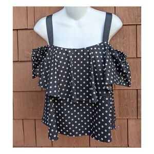 Zara black white polka dot cold shoulder blouse small